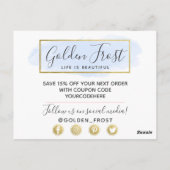 サンキューライトブルー水彩画モダン金ゴールド地域 ポストカード (裏面)