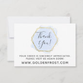 サンキューライトブルー水彩色&金ゴールドカーモダンド 招待状 (正面)