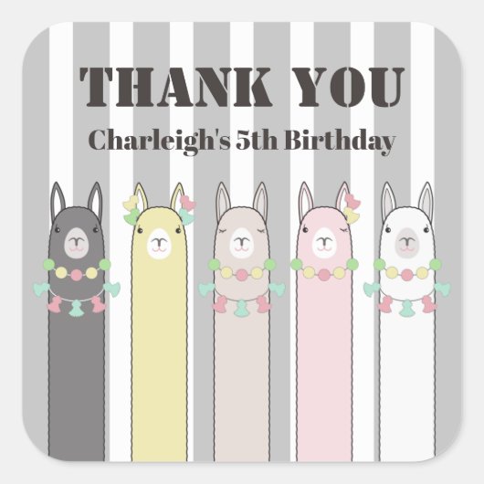 サンキューラカラフルマス子供の誕生日のお願い スクエアシール (正面)