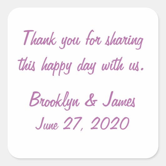 サンキューラジアントオーキッド結婚式用シール スクエアシール (正面)