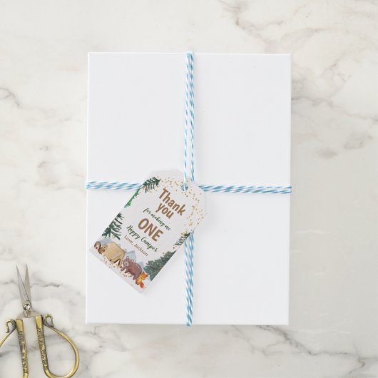 サンキューラベルウォーターカラーハッピーキャンパー誕生日 ギフトタグ (より糸付き)