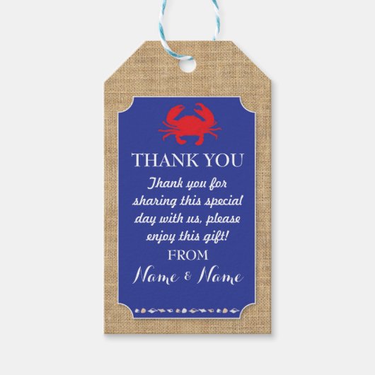 サンキューラベルカニビーチブルー結婚ズ ギフトタグ (正面)
