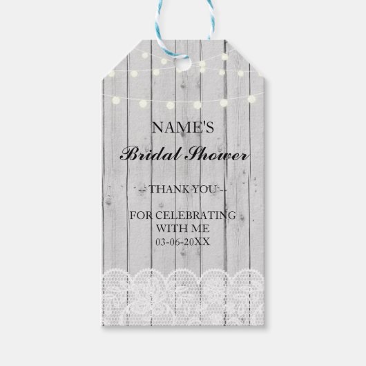 サンキューラベルビーフグレーウッドレースブライダルシャワー ギフトタグ (正面)