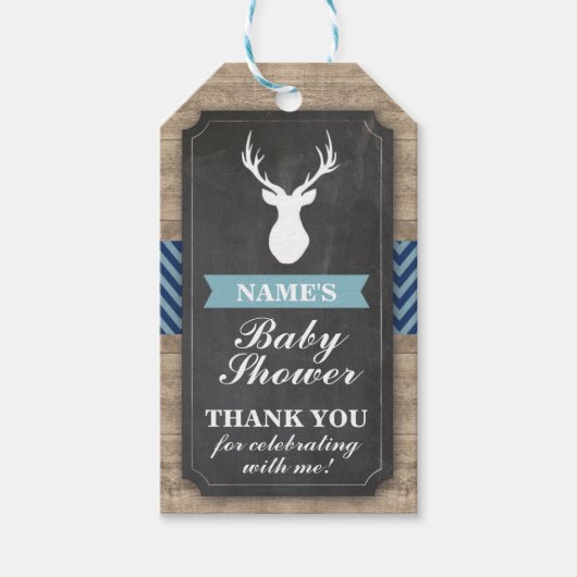 サンキューラベルベビーシャワー素朴ウッドブルーボーイ ギフトタグ (正面)