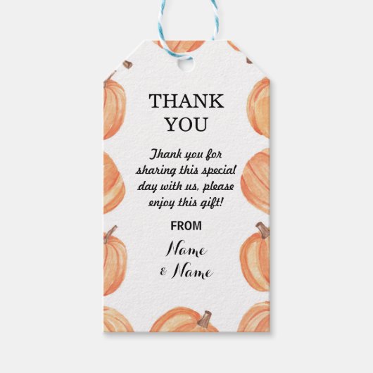 サンキューラベルメッセージカードパンプキン秋の結婚式 ギフトタグ (正面)