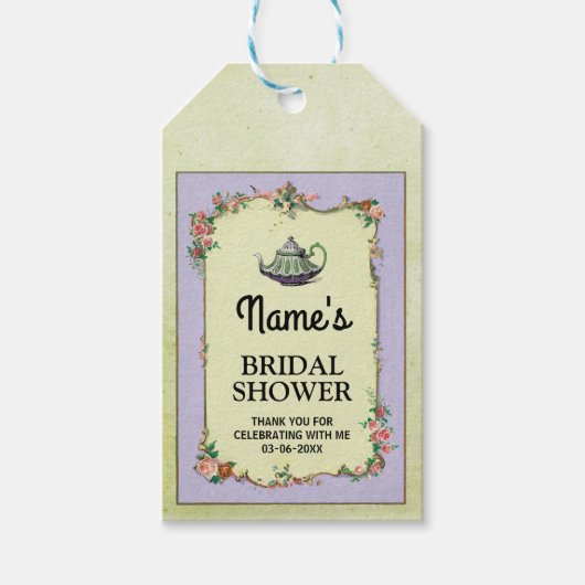 サンキューラベルワンダーランドティーポットブライダルシャワー ギフトタグ (正面)