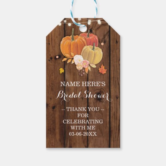 サンキューラベル素朴ウッドパンプキンブライダルシャワー ギフトタグ (正面)