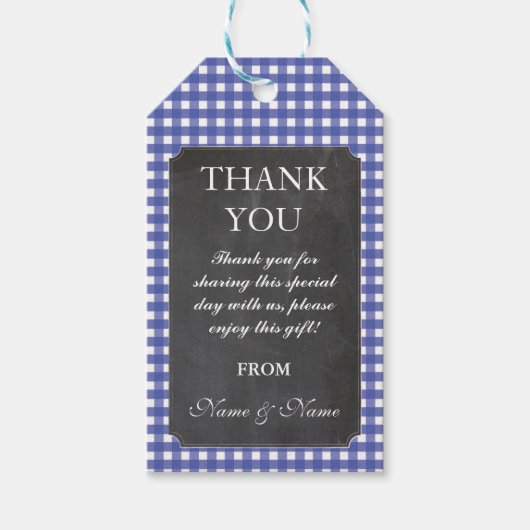サンキューラベル素朴ブルーチョークの結婚好意 ギフトタグ (正面)
