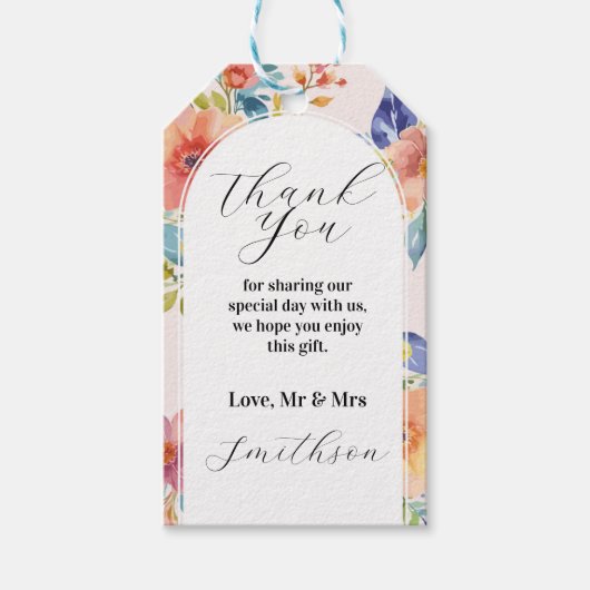 サンキューラベル結婚ズ夏花模様モダン ギフトタグ (正面)