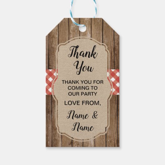 サンキューラベル結婚ズRed Gingham BBQ Burlap ギフトタグ (正面)