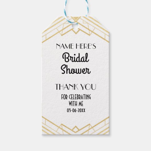 サンキューラベル金ゴールドアールデコブライダルシャワー ギフトタグ (正面)