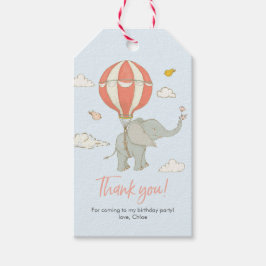 サンキューラベル |ゾウの熱気球 – 桃 ギフトタグ