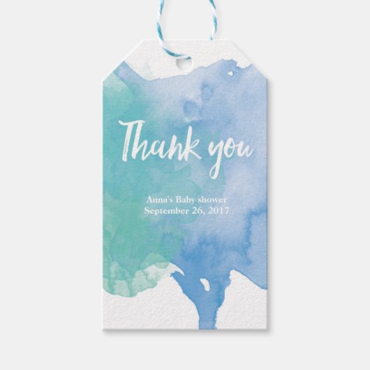 サンキューラベル |メッセージカード |アクアウォーター色 ギフトタグ (正面)