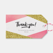 サンキューラベル |メッセージカード |ピンクとグリッター