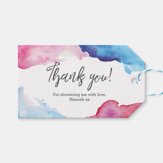 サンキューラベル |メッセージカード |青ピンク ギフトタグ (正面(横))