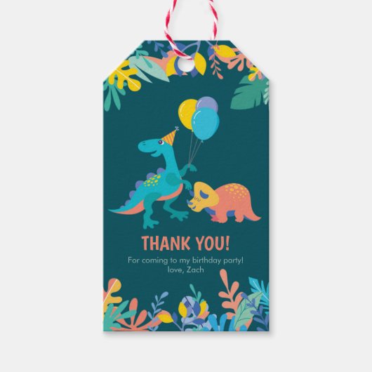 サンキューラベル |恐竜のパーティー – ダークブルー ギフトタグ (正面)
