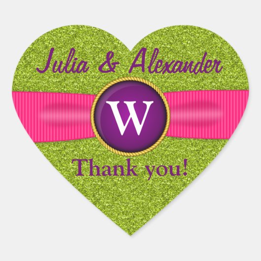 サンキューリフェイクボンジュエルグリーングリッターハート ハートシール (正面)