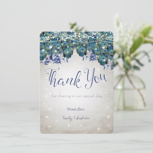 サンキュールクスピーコックネイビーアクアシルバー結婚ズ サンキューカード (スタンド正面)