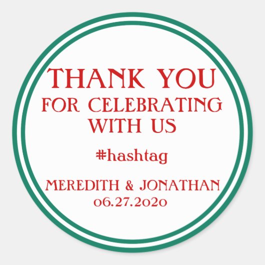 サンキューレッドホワイトグリーン結婚式用シール ラウンドシール (正面)