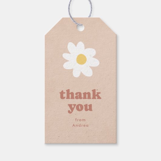 サンキューレトロデイジーベビーシャワー ギフトタグ (正面)