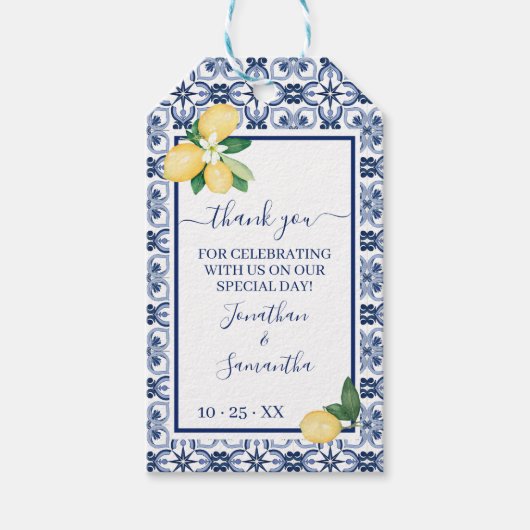 サンキューレモ地中海のンウェディングシャワーのお願い ギフトタグ (正面)