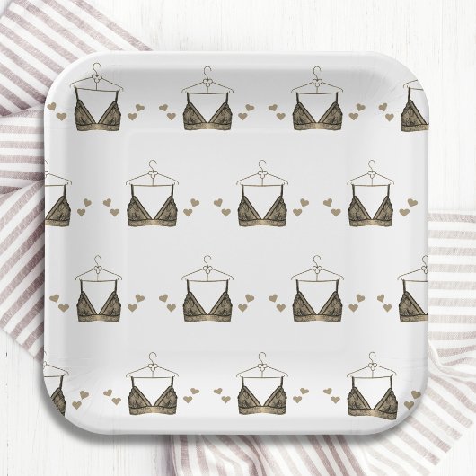 サンキューレースウォーターカラーランジェリーブライダルシャワー ペーパープレート