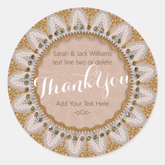 サンキューレースエッジヒマワリグリッター素朴ルック ラウンドシール (正面)