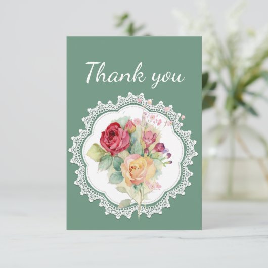 サンキューレース&ローズブーケガーデンフラワー サンキューカード (スタンド正面)