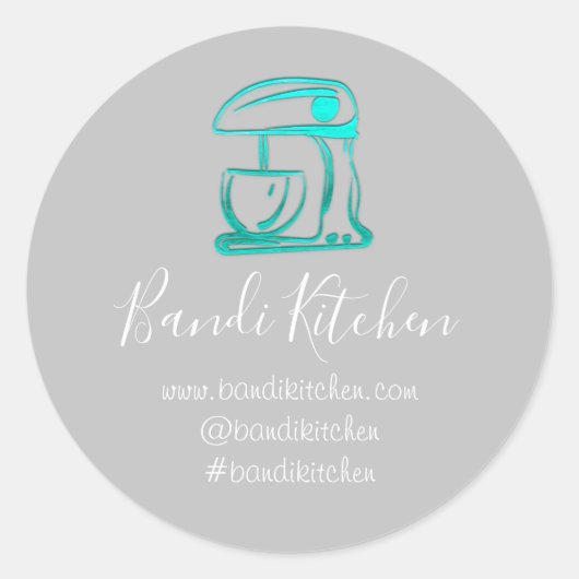 サンキューロゴキッチン料理ミキサーブルーグレー ラウンドシール (正面)