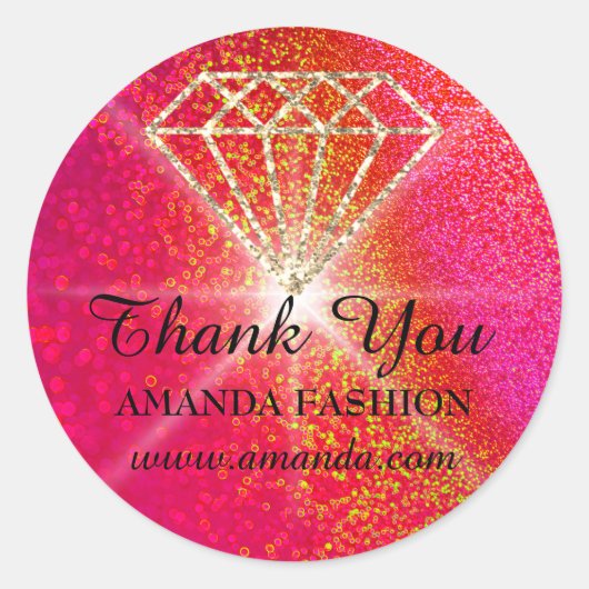 サンキューロゴダイヤモンド名レッド金ゴールド ラウンドシール (正面)