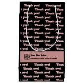 サンキューロゴモットヘアサロンQRコードブラックピンク スモールペーパーバッグ (正面)