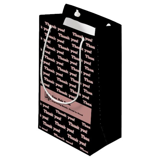 サンキューロゴモットヘアサロンQRコードブラックピンク スモールペーパーバッグ (正面アングル)