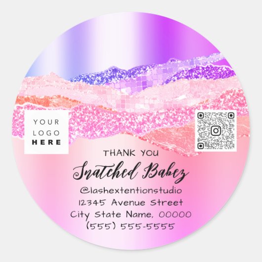 サンキューロゴQRコードピンクオンラインショップ ラウンドシール (正面)
