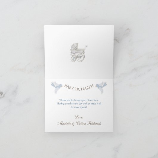 サンキューヴィンテージキャリッジアイボリーブルーギンガム サンキューカード (内部)