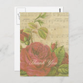 サンキューヴィンテージレッドローズフローラミュージックシート ポストカード (正面/裏面)