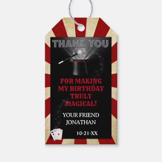 サンキューヴィンテージ魔法ショー誕生日メッセージカード ギフトタグ (正面)