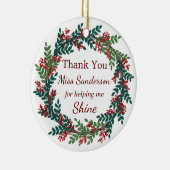 サンキュー先生の名前クリスマスリース セラミックオーナメント (右)