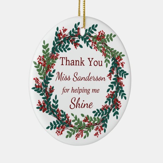 サンキュー先生の名前クリスマスリース セラミックオーナメント (右)