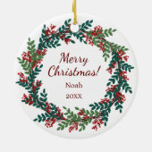 サンキュー先生の名前クリスマスリース セラミックオーナメント (裏面)