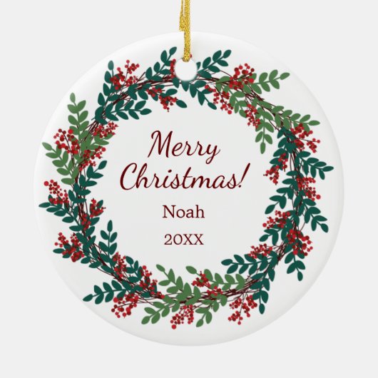 サンキュー先生の名前クリスマスリース セラミックオーナメント (裏面)