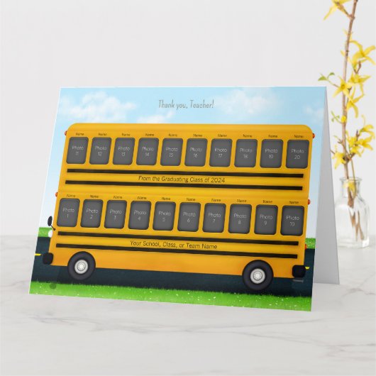 サンキュー先生イエロースクールバス20写真 カード (黄色い花)