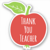 サンキュー先生ホワイト文字レッドアップル シール (正面)