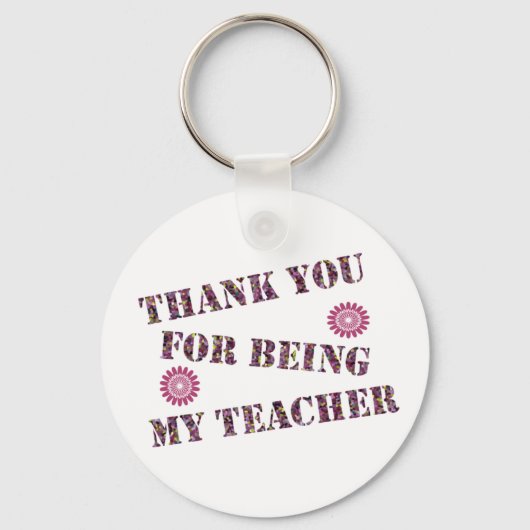 サンキュー先生感謝ピンクフラワーフローラ キーホルダー (正面)