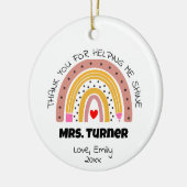 サンキュー先生感謝レインボー名前をカスタムする セラミックオーナメント (左)