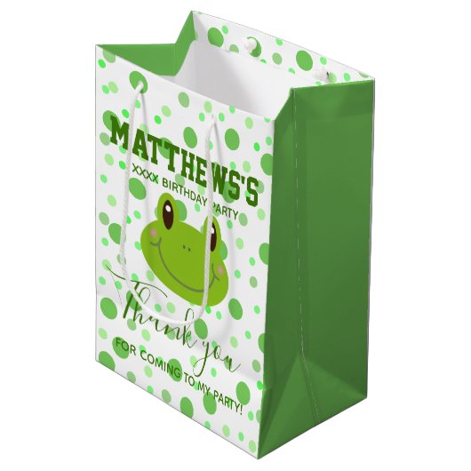 サンキュー子供の誕生日カエルテーマのお気に入り ミディアムペーパーバッグ (正面アングル)