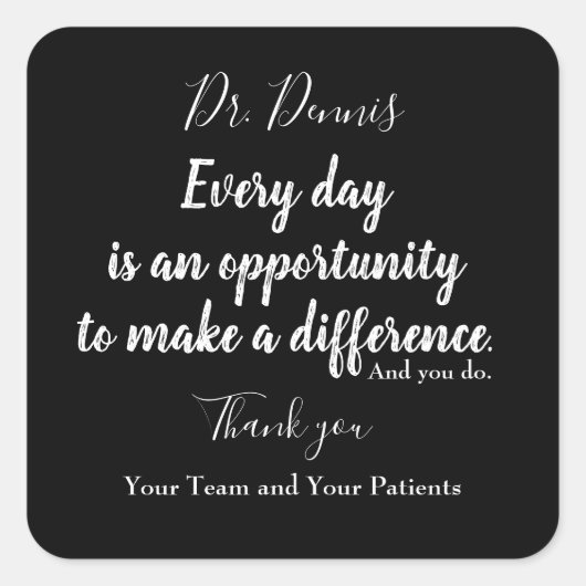 サンキュー引用文医療白黒タイポグラフィ スクエアシール (正面)