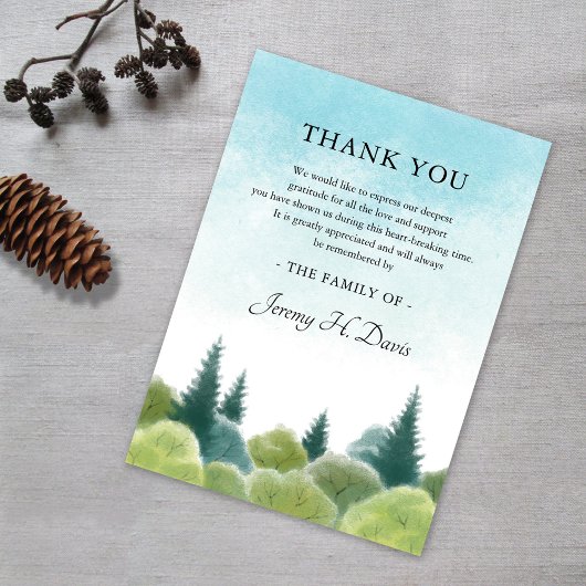 サンキュー悔やみや弔慰ウォーターカラーウッドランドスカイノート サンキューカード