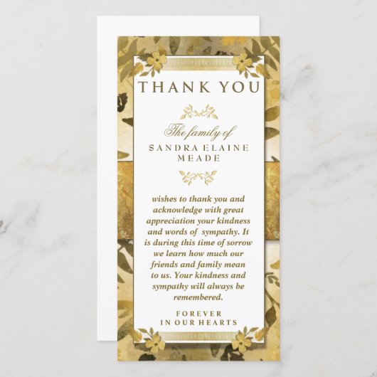 サンキュー悔やみや弔慰ゴールデンフローラエレガンス サンキューカード (正面/裏面)