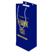 サンキュー感謝ブルー金ゴールドタイポグラフィ ワインギフトバッグ (裏面アングル)