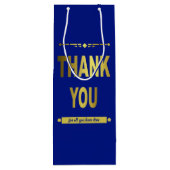 サンキュー感謝ブルー金ゴールドタイポグラフィ ワインギフトバッグ (裏面)